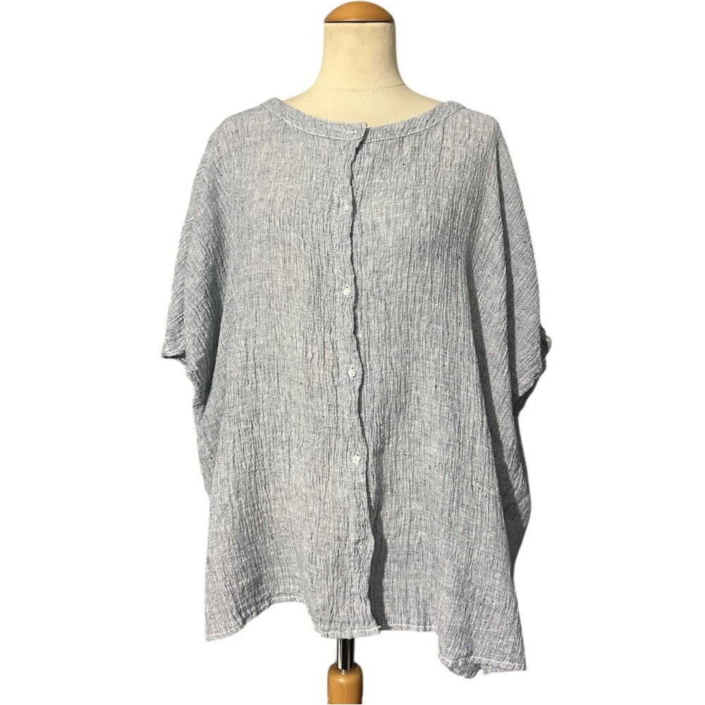 Tahari Oversized Linen Button Up Top Gray Size Small